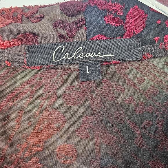 Calessa Velour Print Burnout Knit Draped Asymmetric Zip Front Cardigan - Picture 9 of 13